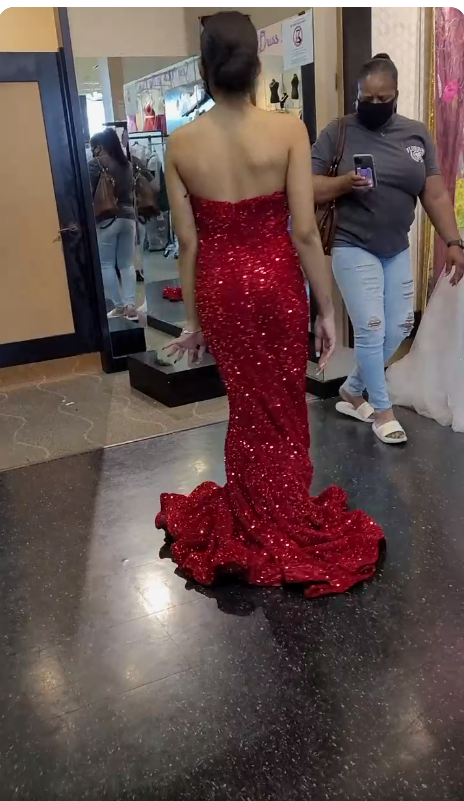 Sweetheart Mermaid Prom Dress Red Sequins Evening Dress Shiny Party Dress Y274