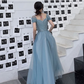 A-Line Princess Square Neckline Short Sleeve Floor-Length Prom Dresses S16399