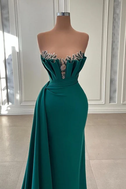 Elegant Dark Green Strapless Mermaid Long Prom Dress Evening Dress Y1920