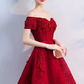 Burgundy tulle lace short homecoming dress Y256