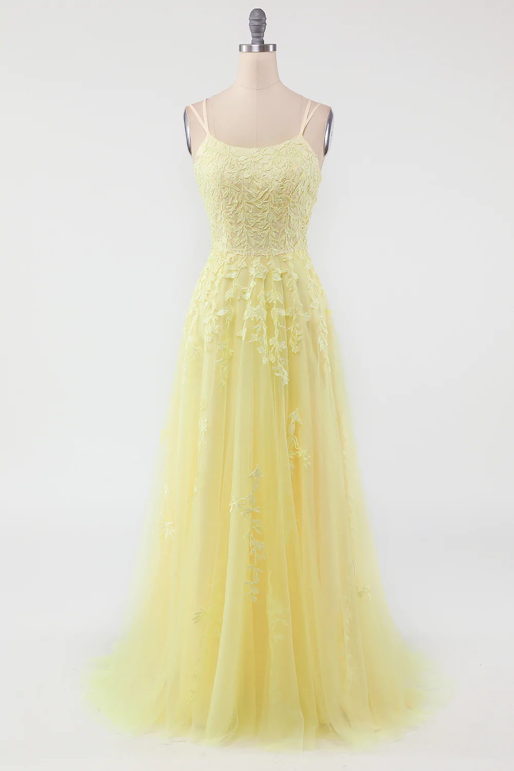 Pink Spaghetti Straps Tulle Appliques Prom Dress Senior Prom Dress Y40