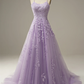 Pink Spaghetti Straps Tulle Appliques Prom Dress Senior Prom Dress Y40
