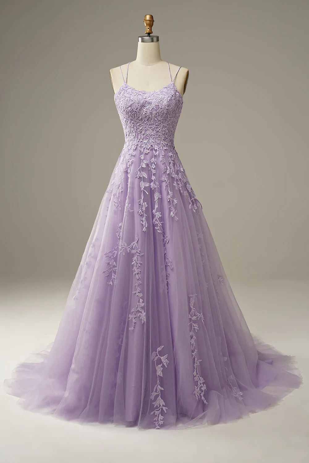 Pink Spaghetti Straps Tulle Appliques Prom Dress Senior Prom Dress Y40