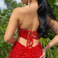 Burgundy Sweetheart Mermaid Sequin Prom Dress with High Slit Y149