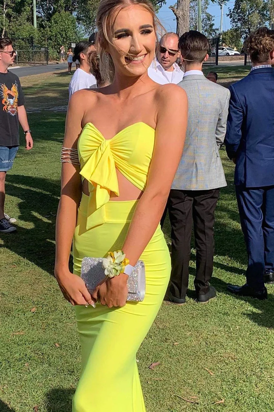 Two Piece Sweetheart Mermaid Yellow Prom Dress Y491