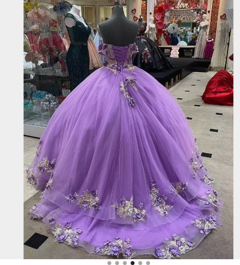 Women's Puffy Dress with Appliques Light Purple Ball Gown Y1091