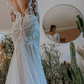 White Wedding Dress Illusion Neckline Long Sleeves Backless Natural Waist Lace With Train Long Bridal Mermaid Dress Y101