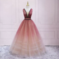 Deep V Neck Sleeveless Shiny Prom Dress s27