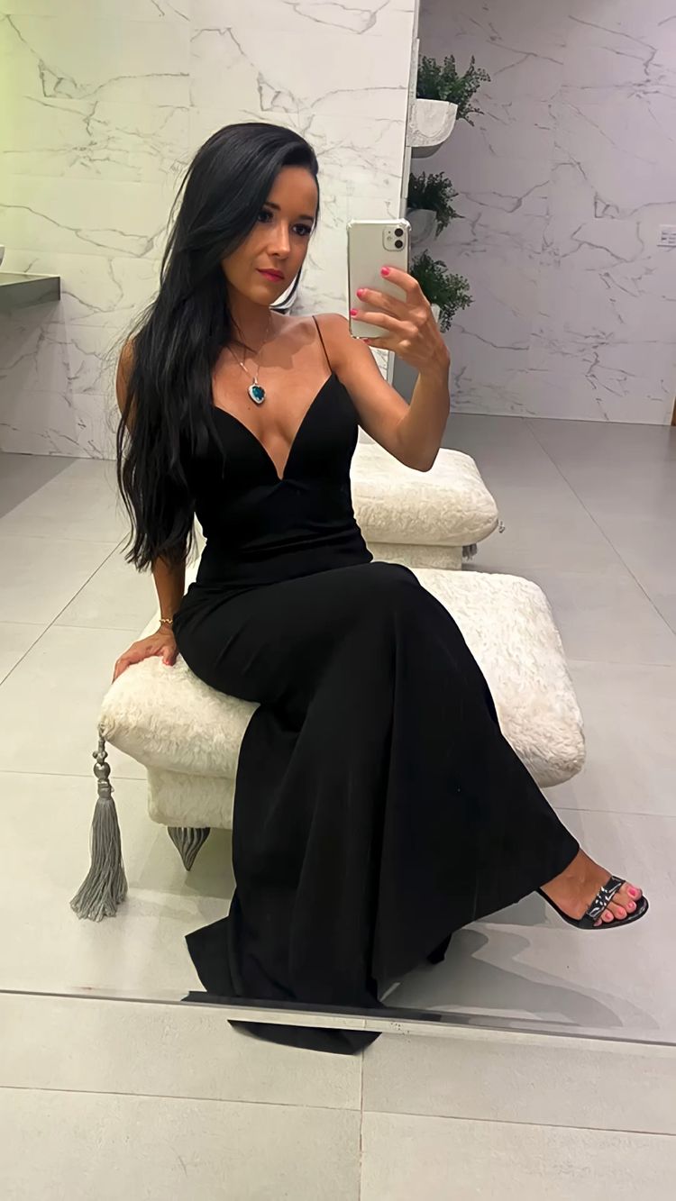 Classic Black Mermaid V Neck Prom Dress,Black Sleeveless Prom Dress Y1071