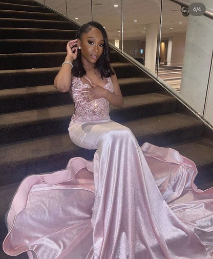 Elegant Mermaid Pink Long Evening Dress,Sexy Pink Evening Gown Y1367