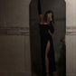 Strapless Black Long Prom Dress With Slit Y103