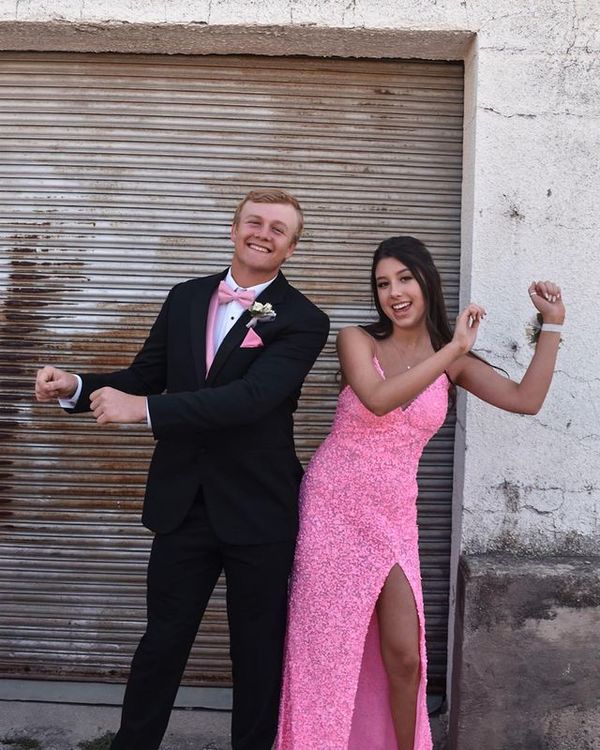 Mermaid Pink Sequin Long Prom Dresses with Side Slit Y502