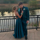 A-line Teal Satin Prom Dress Waist Beaded Senior School Prom Dress Y153
