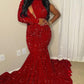 Sparkle Sequin Burgundy High neck Asymmetric Cut Mermaid Prom Dress Y156