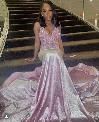 Elegant Mermaid Pink Long Evening Dress,Sexy Pink Evening Gown Y1367