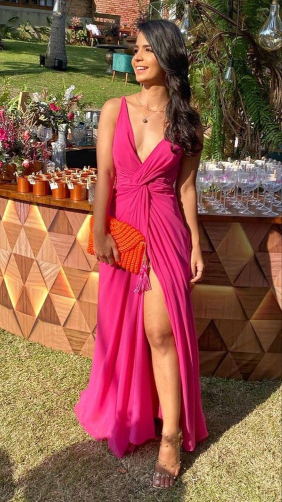 Beautiful V Neck Long Prom Evening Dresses With Slit Y1242