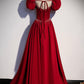 Burgundy A-line satin long prom dress evening dress s85