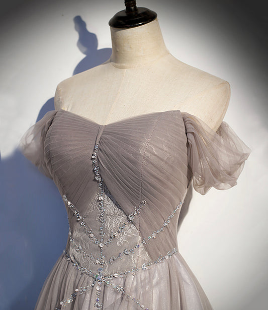 Elegant tulle lace long prom dress A line evening gown s67
