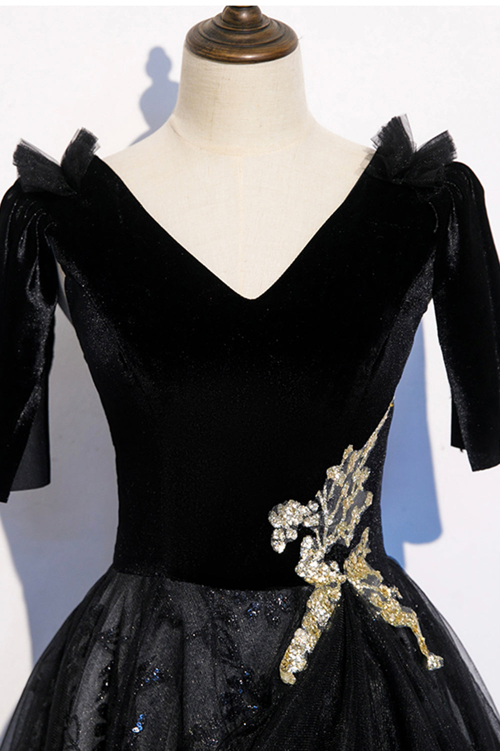 Black velvet lace long prom dress evening dress s103