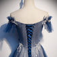 Shiny tulle sequins long prom dress blue evening dress s102