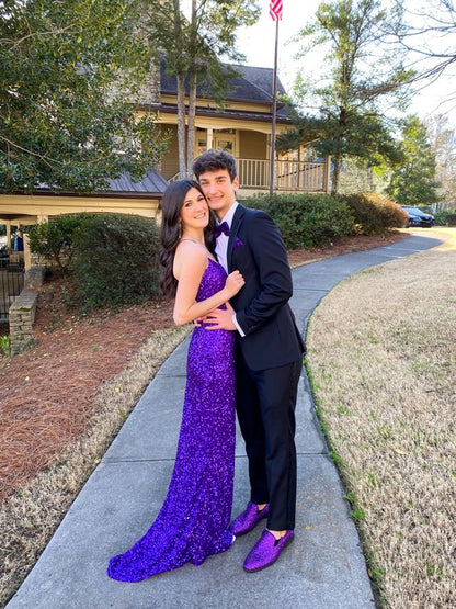 Mermaid Sparkle Purple Sequin Prom Dress With Train Y1283